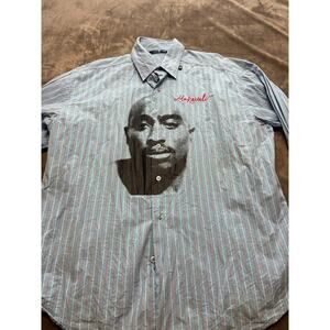 Makaveli Branded Button‎ Up Shirt Men's 2xl Striped Tupac Rose Concrete